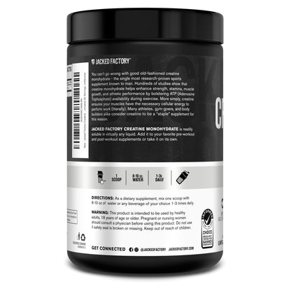 Jacked Factory Creatine Monohydrate Powder 425g - Creatine Supplement for Muscle Growth, Increased Strength, Enhanced Energy, & Improved Athletic Performance 85 Servings, Unflavored