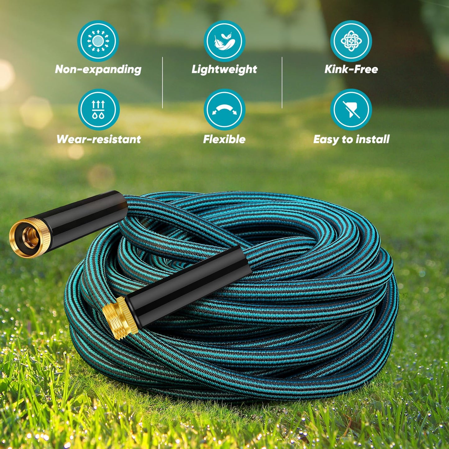 Garden Hose 50ft, Non-Expanding Water Hose Ultra Lightweight, Kink-Free, Sturdy, Flexible, Abrasion Resistant Hose for Yard, Lawn, Outdoor, Marine and Camper