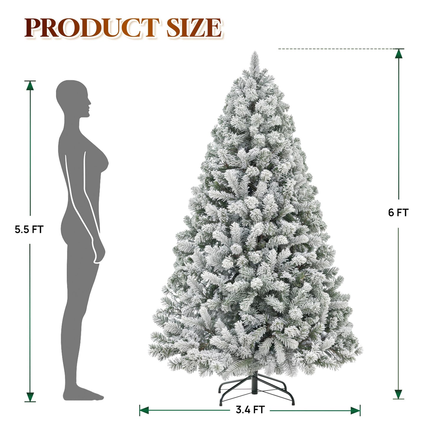 HOLLO STAR 6 ft Flocked Prelit Christmas Tree with 350 LED Lights, App Control, Artificial Christmas Tree, Multi-Color RGBW Lights, 947 Branch Tips, Snow Xmas Tree, for Home, Party