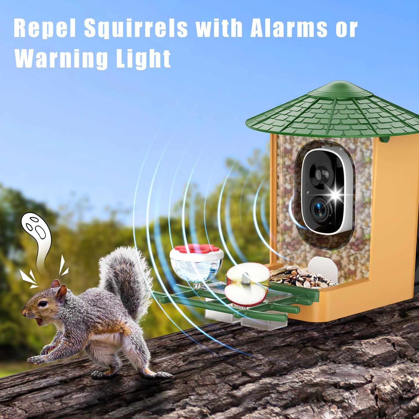 Smart Bird Feeder with Camera with AI Identify Birds Species & Solar Panel, WiFi Birdfeeder with Cam, 2K Live View, Chew-Proof & Waterproof Design, Real-Time App Alerts, Gift for Bird Lovers, Green