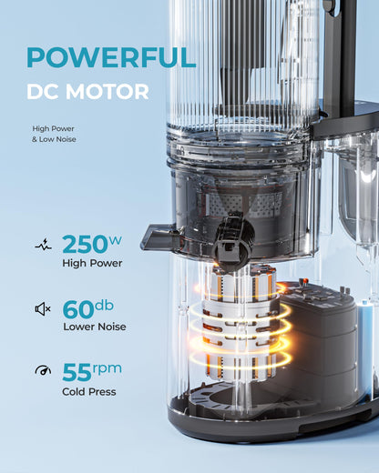 Cold Press Juicer Machines, EUHOMY 5.5" Wide Feed Chute, Slow Masticating Juicer for Whole Vegetables and Fruits, 99.6% High Juice Yield, Easy to clean, Juicer Machines with BPA Free, Black