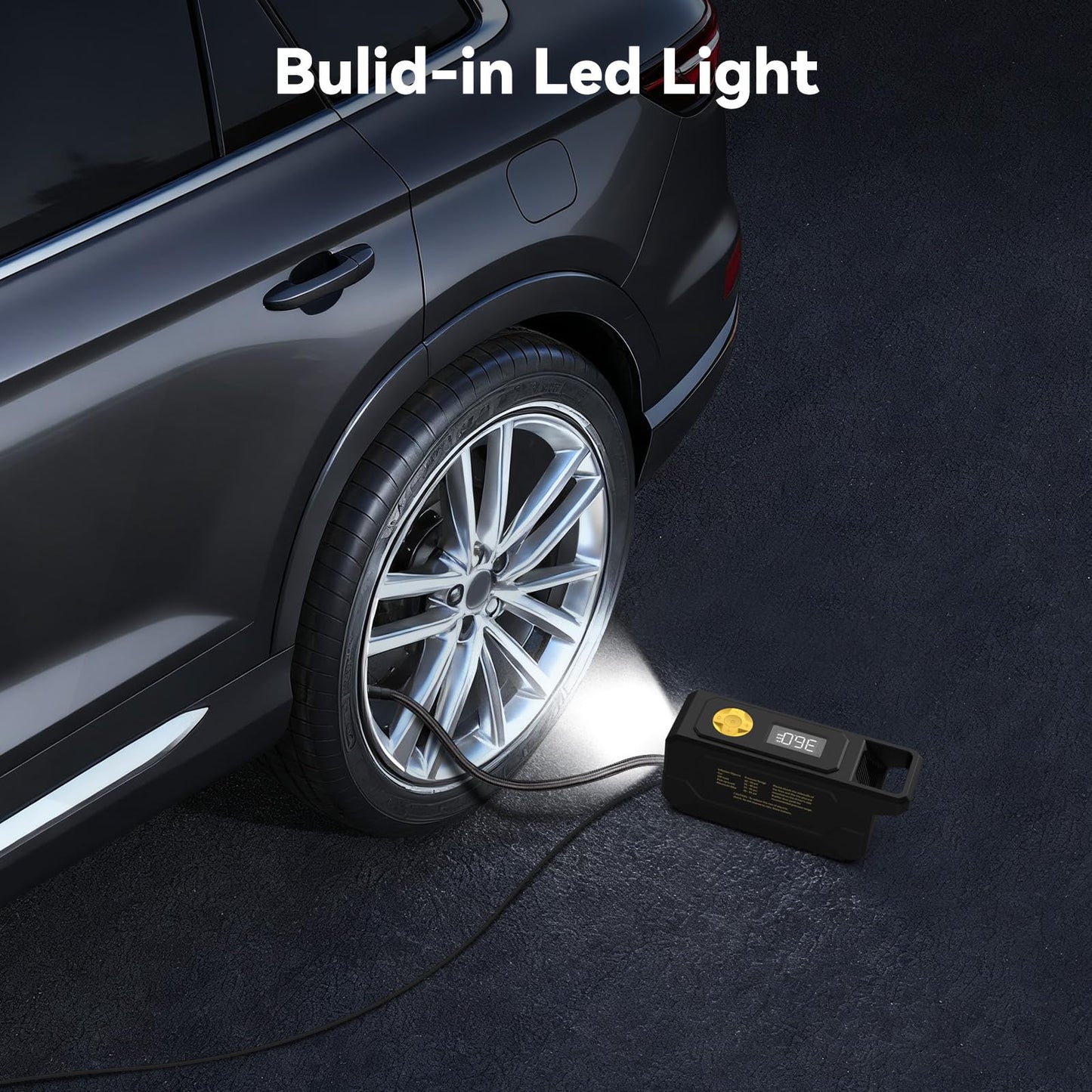 Inzeetor 150 PSI Tire Inflator Portable Air Compressor, 12V DC Auto Shutoff Air Pump with Digital Pressure Gauge and Emergency LED Light for Car Tires, Bicycle & Balloons, Black