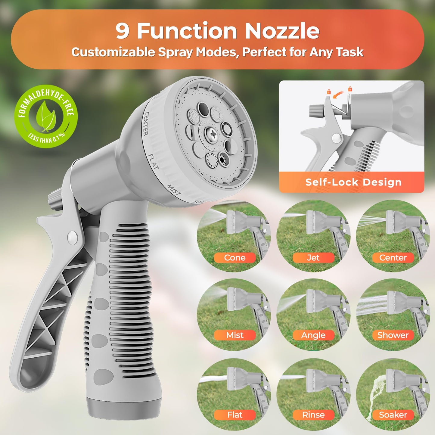 Ayleid Wall Mounted Retractable Hose Reel,1/2" x 100ft Garden Hose with 9- Function Sprayer Nozzle,Any-Length Lock,Auto Rewind & Slow Return System,180° Swivel Bracket (Grey)
