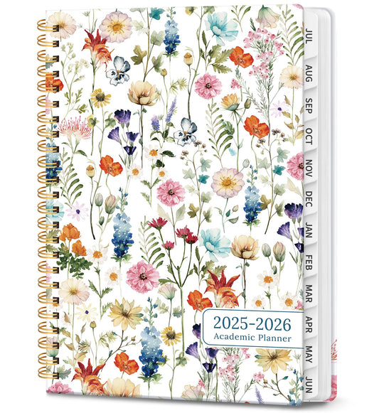 Planner 2025-2026, Academic Year Monthly and Weekly Calendar Planner, Jul 2025 - Jun 2026, Hardcover Teacher Student Planning Agenda book with Tabs, Perfect for School Office Supplies , 6.3" x 8.5" - Wildflower