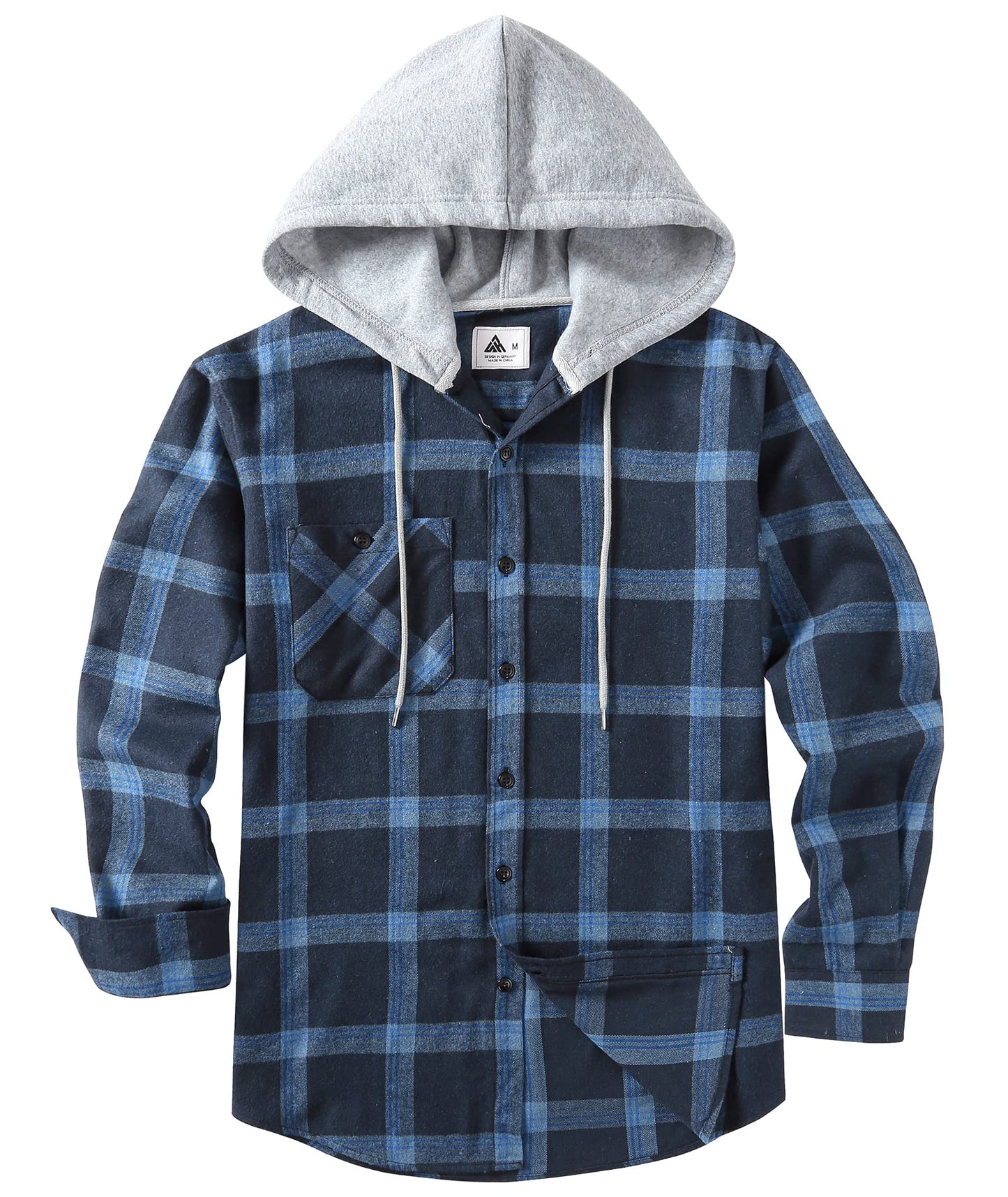 SCODI Mens Flannel Hoodie Shirt Casual Button Down Plaid Jacket Shirts Stylish Long Sleeve Shirts with Pocket Navy X-Large