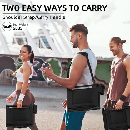 HABUTWAY Stadium Seats with Back Support and Thick Cushion Bleacher Seats with Backs and Cushion Wide, Stadium Chairs Include Shoulder Strap and Pocket, Perfect for Sports Events (Black)