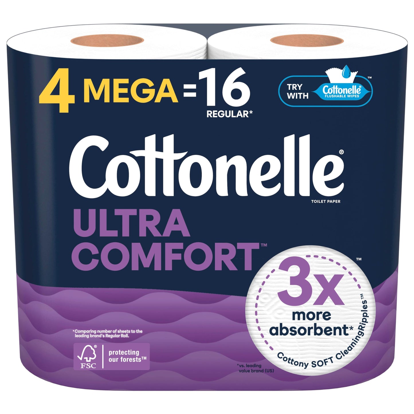 Cottonelle Ultra Comfort Soft Toilet Paper, 4 Mega Rolls = 16 Regular Rolls
