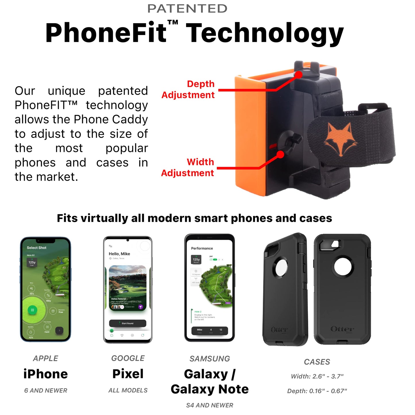 DESERT FOX GOLF Phone Caddy – American Flag Golf Cart Phone Holder – Secure Velcro Mount, One-Hand Access, Universal Fit, Patriotic Golf Accessories (Green Line)