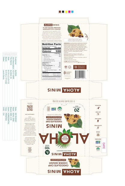 ALOHA Organic Plant Based Protein Bar MINIS |Chocolate Chip Cookie Dough| 20 Count, 24g Bars | Vegan, Low Sugar, Gluten Free, Paleo, Low Carb, Non-GMO, Stevia Free, Soy Free, No Sugar Alcohols