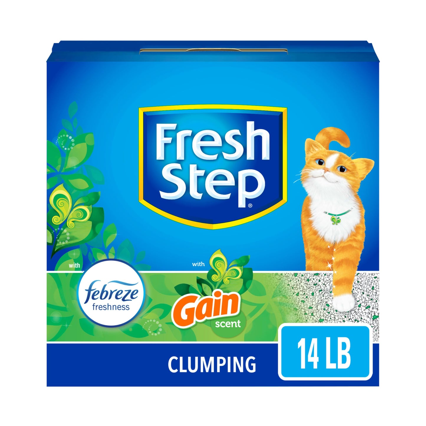 Fresh Step Clumping Cat Litter with Febreze Gain Scent, Activated Charcoal for Odor Control, 14 Pounds