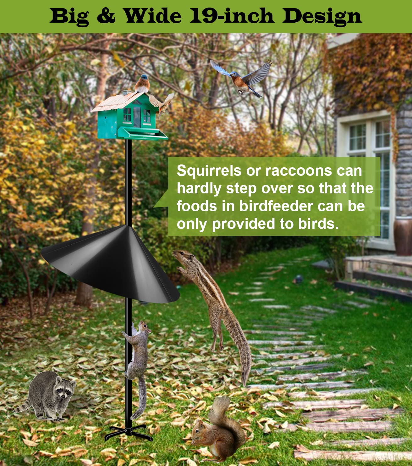 Ansionsol 19 Inch Wide Squirrel Baffle for Bird Feeder Pole, Outside Pole Mount Stopper & Bird House Guard for Outdoor Shepherd’s Hook, Black, 1 Pack
