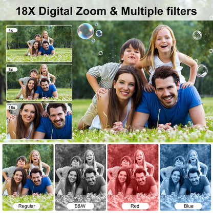 QUOLODOO Digital Camera, 4K 64MP Dual Screens Camera, 18X Zoom, Point and Shoot Digital Camera with 64GB TF Card & 2 Batteries, Portable Rechargeable Small Camera for Kids Teens Adult, Black