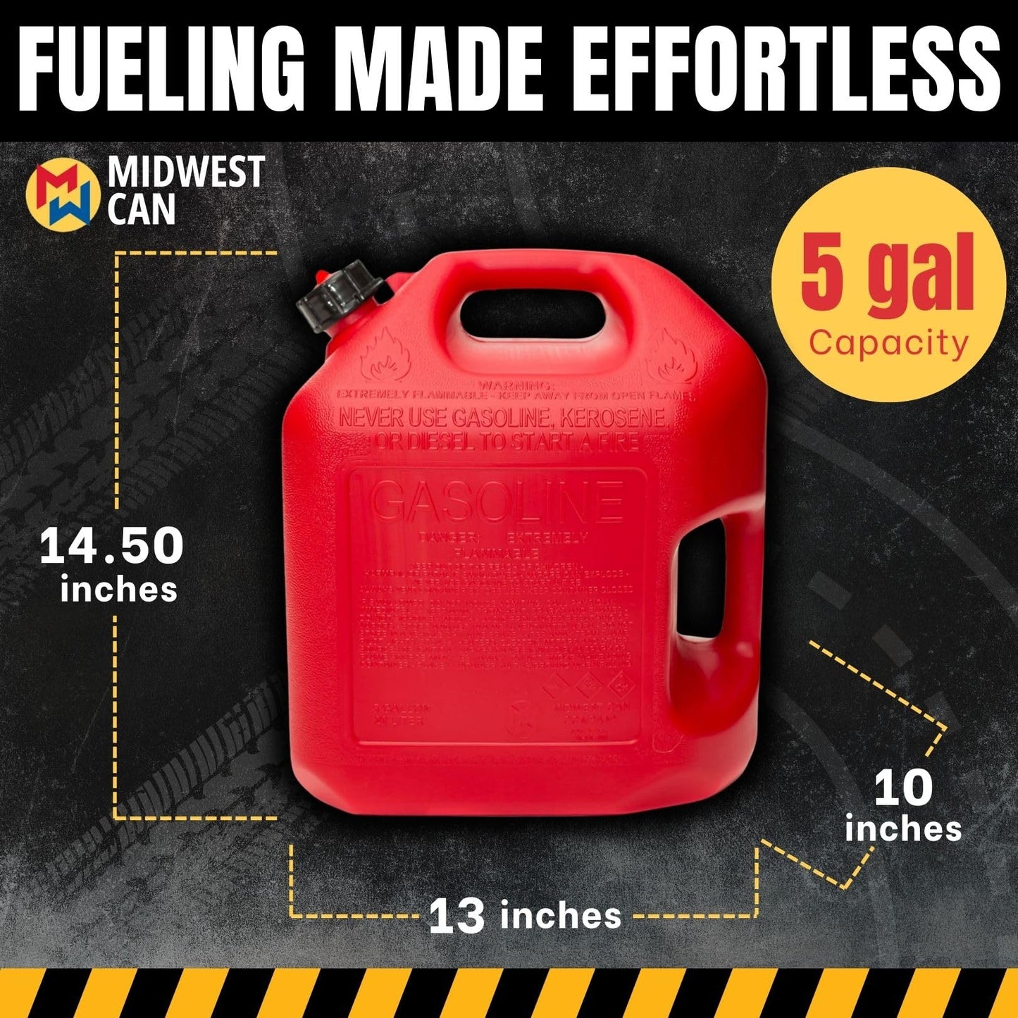 Midwest Can 5610 Safe-Flo Auto Shut Off 5 Gallon Gas Can – Durable Fuel Containers with FlameShield Safety System & Quick-Flow Spout - Red - 4 Pack