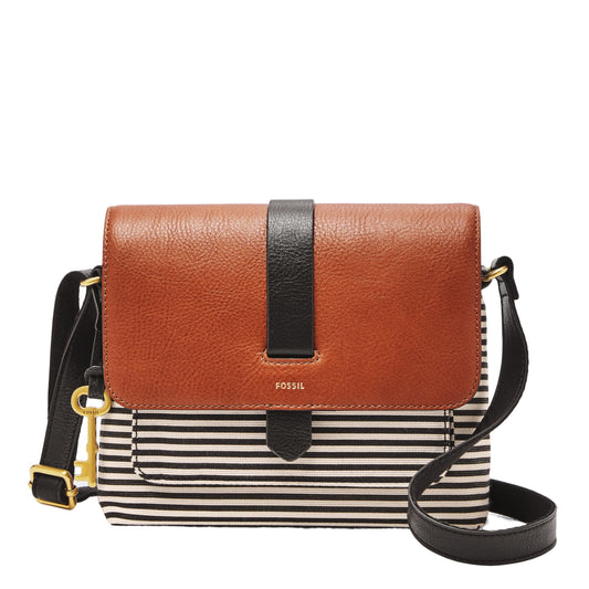 Fossil Women's Kinley Leather & Fabric Small Crossbody Purse Handbag, Black Stripe (Model: ZB7226080)