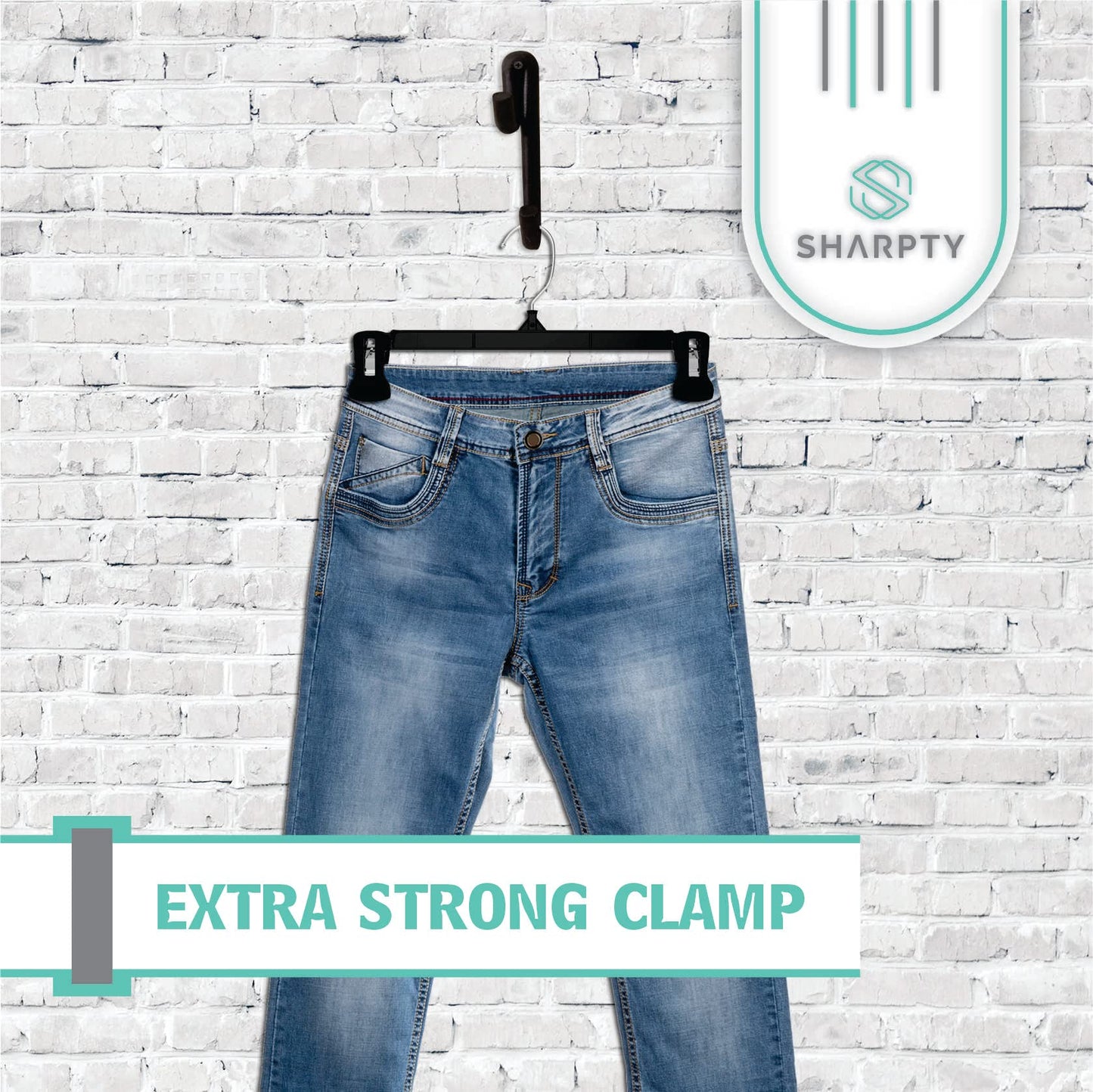 Sharpty Pant & Skirt Hangers - Closet Hangers for Shorts, Shirts, Jeans, Dresses, Slacks, Coats, Clothes, Clothing, Garments & More - Durable, Space Saving & Non-Slip, Black - 10 Pack