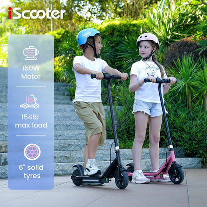 iScooter IK3 Electric Scooter for Kids Ages 6-14, 150W Motor, LED Display, 3 speeds Adjustable, Colorful Lights, Double Brake, Kids Electric Scooter with Magnetic Charging, Present for Kids (Black)