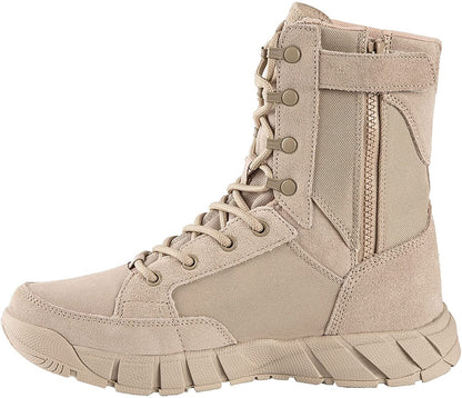 FREE SOLDIER Men's 8 Inch Tactical Side Zip Boots Military Army Work Boots Lightweight Combat Boot for Motorcycle Boot(Tan 10.5)