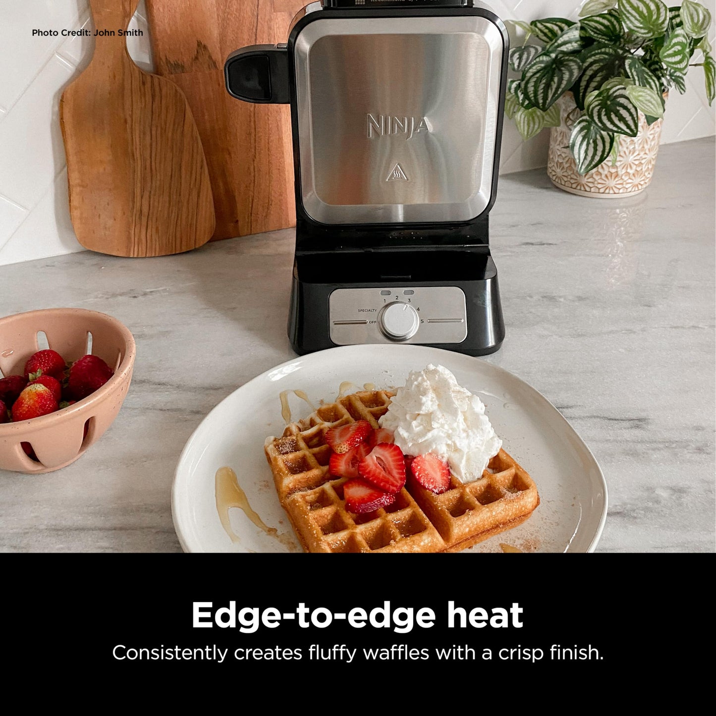 Ninja BW1001 NeverStick PRO Belgian Waffle Maker, Vertical Design, 5 Shade Settings, with Precision-Pour Cup & Chef-curated Recipe Guide, Black & Silver