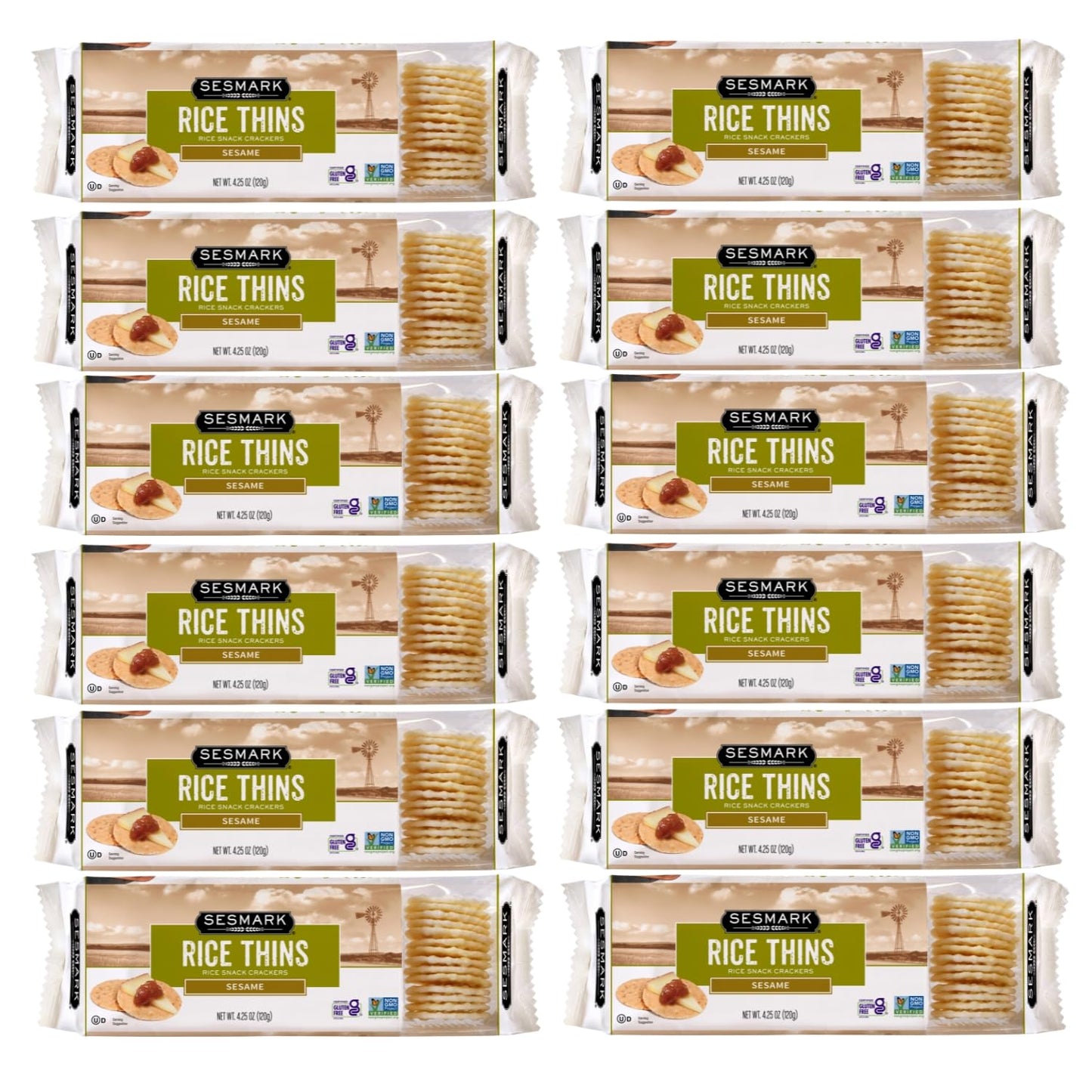 Sesmark Gluten Free Rice Thins Sesame - Non GMO Project Verified - 4.25 Oz. (Pack of 12)
