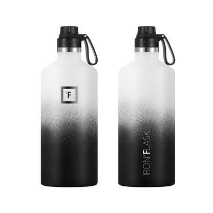 IRON °FLASK Camping & Hiking Hydration Canteens - 3 Lids (Narrow Spout Lid) Leak Proof Vacuum Insulated Stainless Steel - Hot & Cold Double Walled Sports Water Bottle - Day & Night, 64 Oz