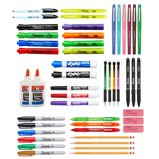 Sharpie School Supplies Variety Pack, BTS Teacher Pack, Expo, Paper Mate, Elmer’s Glue Sticks, Pourable Glue, Pencils, Dry Erase Markers, Highlighters, and More, 48 Count