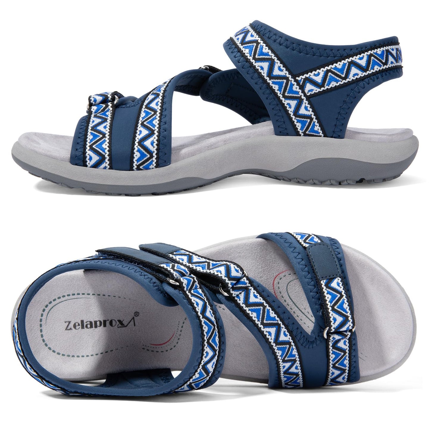Zelaprox Women Comfortable Walking Sandals with Arch Support Hiking Sandals Casual Summer Athletic Sandals for Outdoor with 3 Adjustable Hook and Loop Strap