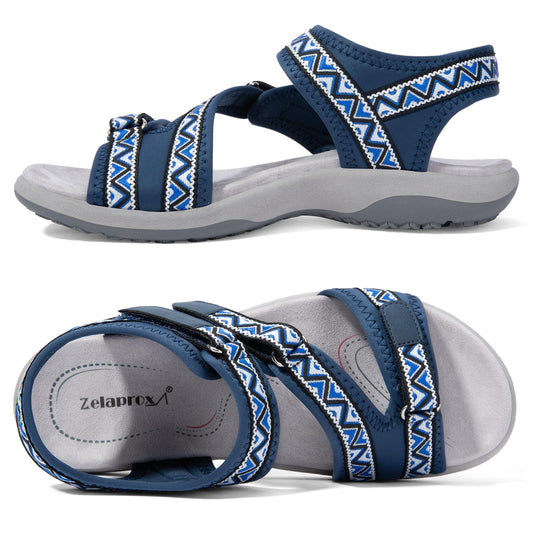 Zelaprox Women Comfortable Walking Sandals with Arch Support Hiking Sandals Casual Summer Athletic Sandals for Outdoor with 3 Adjustable Hook and Loop Strap
