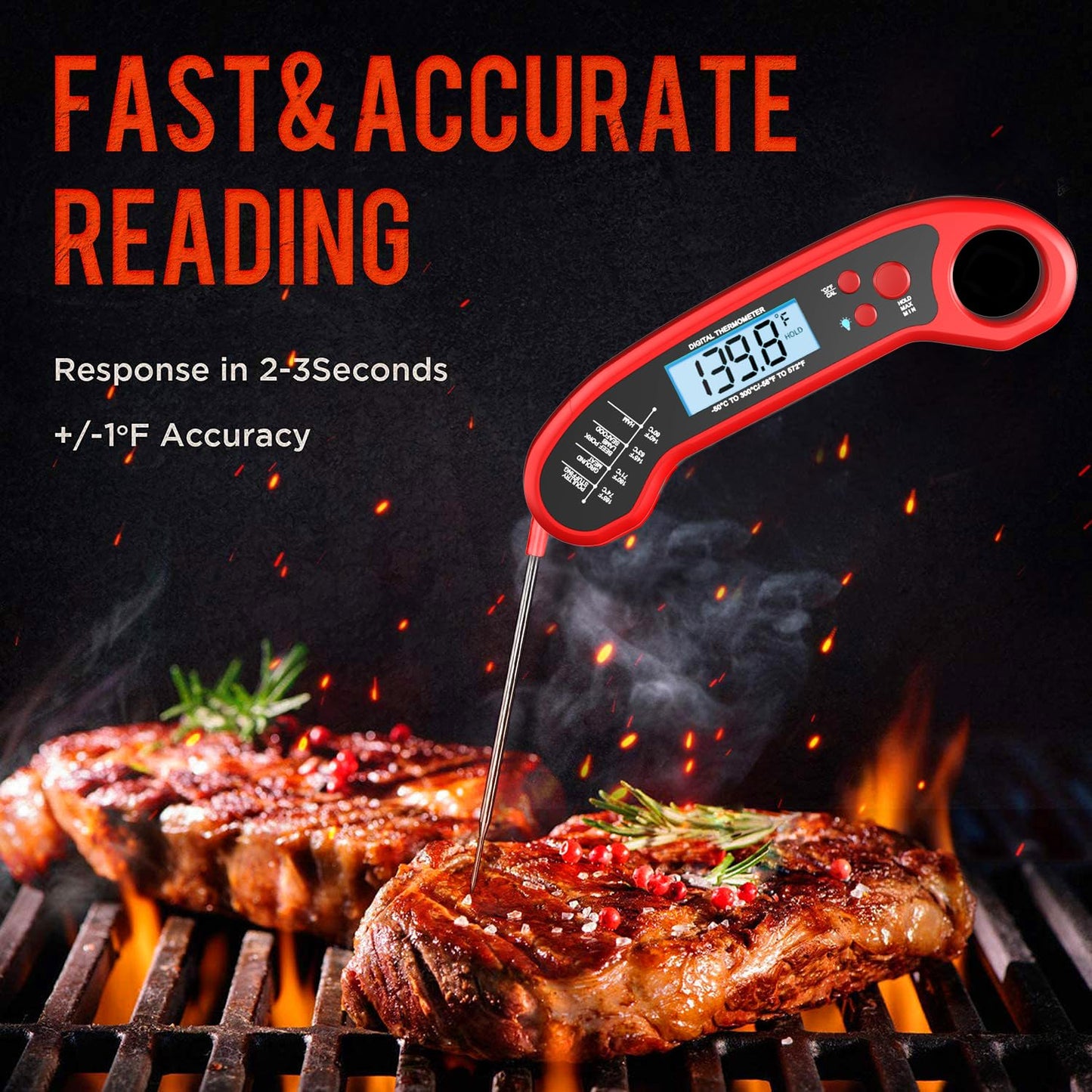 Meat Thermometer Digital, Instant Read Meat Thermometer for Grill and Cooking, Waterproof Food Thermometer for Kitchen and Outside, BBQ, Turkey, Candy, Liquids, Beef