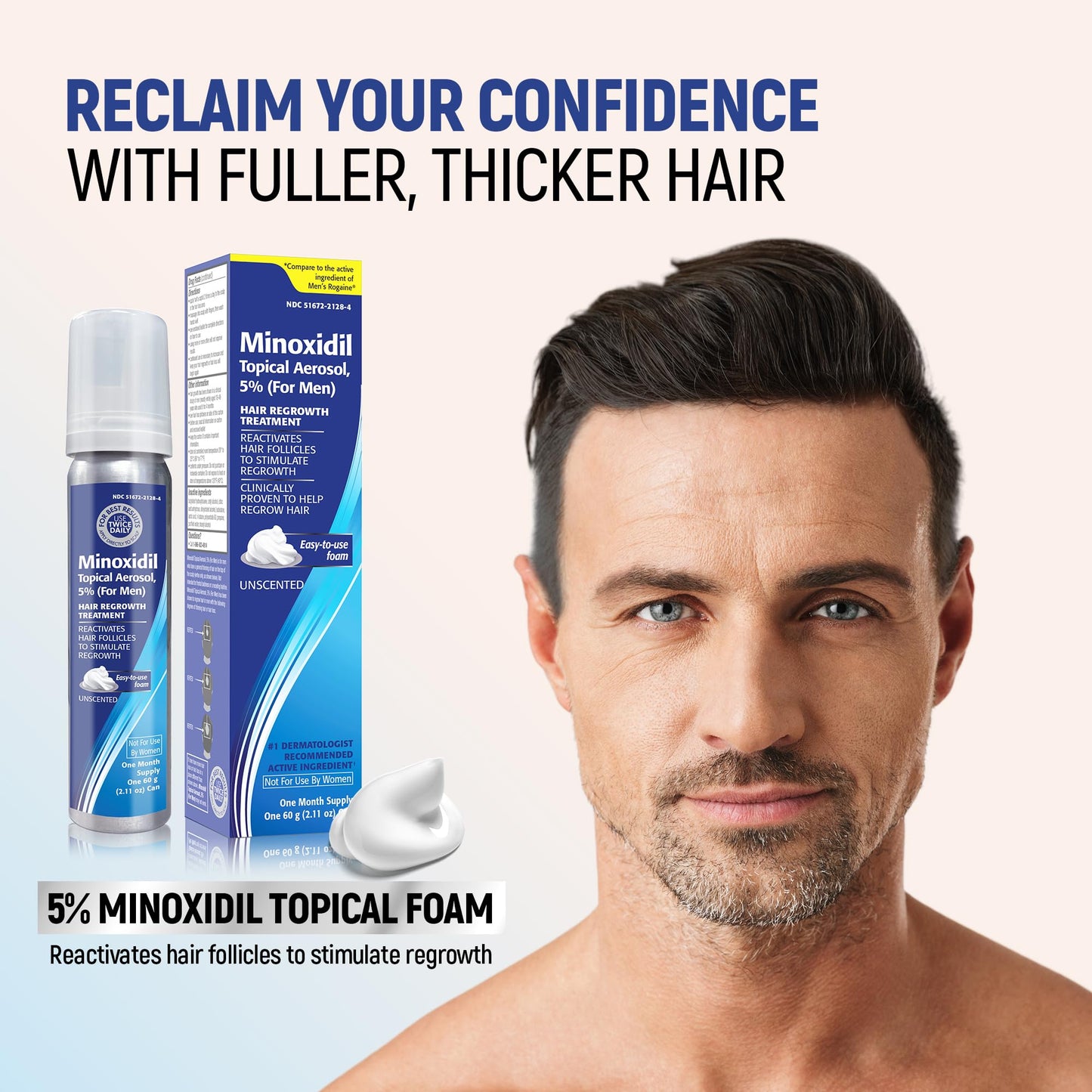 Minoxidil Topical Aerosol Foam, 5%, Hair Regrowth 4 Months Treatment for Men, 2.11 oz (4 Pack)