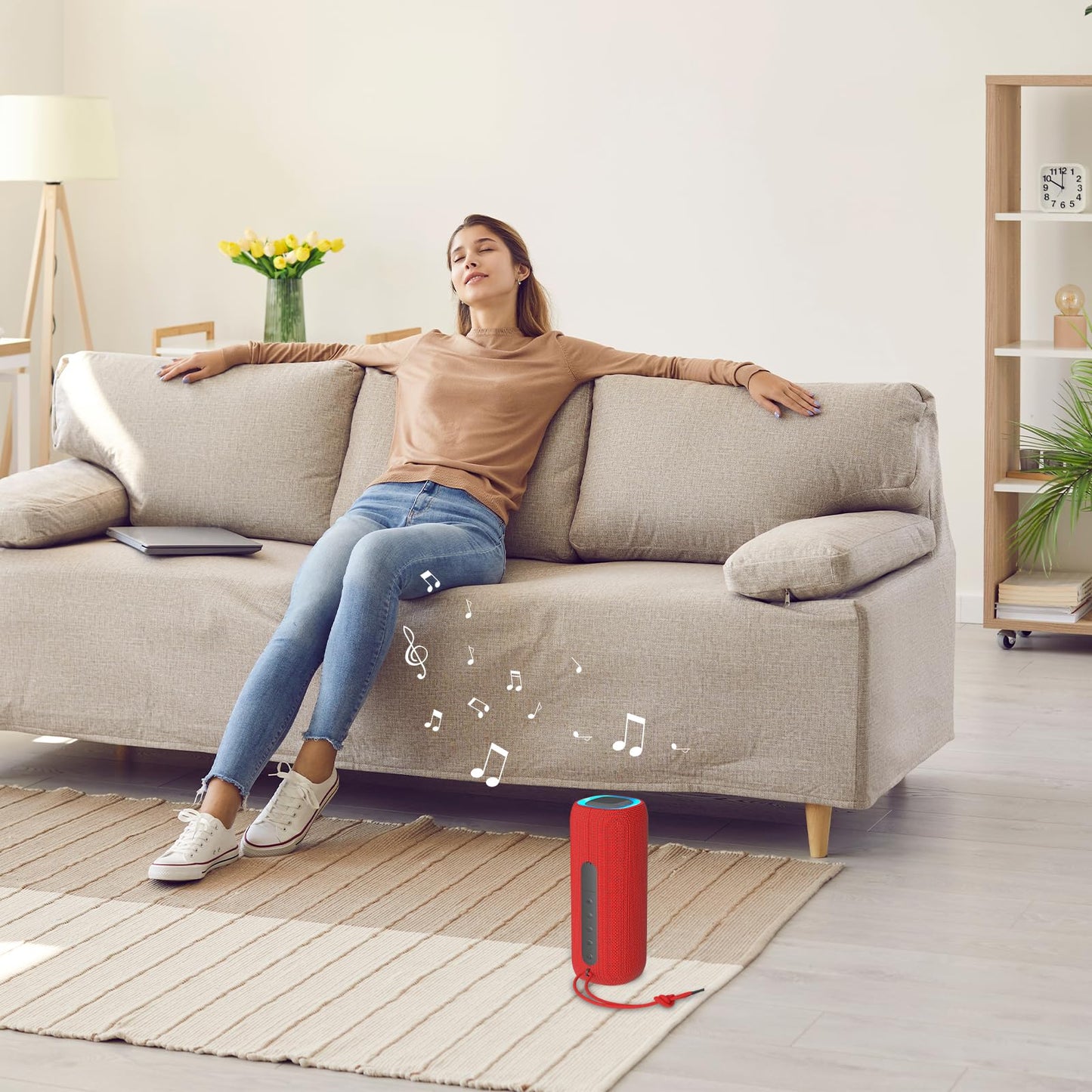 PEICHENG Bluetooth Speaker, Portable Wireless Clear Loud Stereo Sound IPX5 Waterproof with RGB Lights BT5.3 Long Playtime TWS Pairing,for Home Party Outdoor Beach,Great Gift Choice (Red)