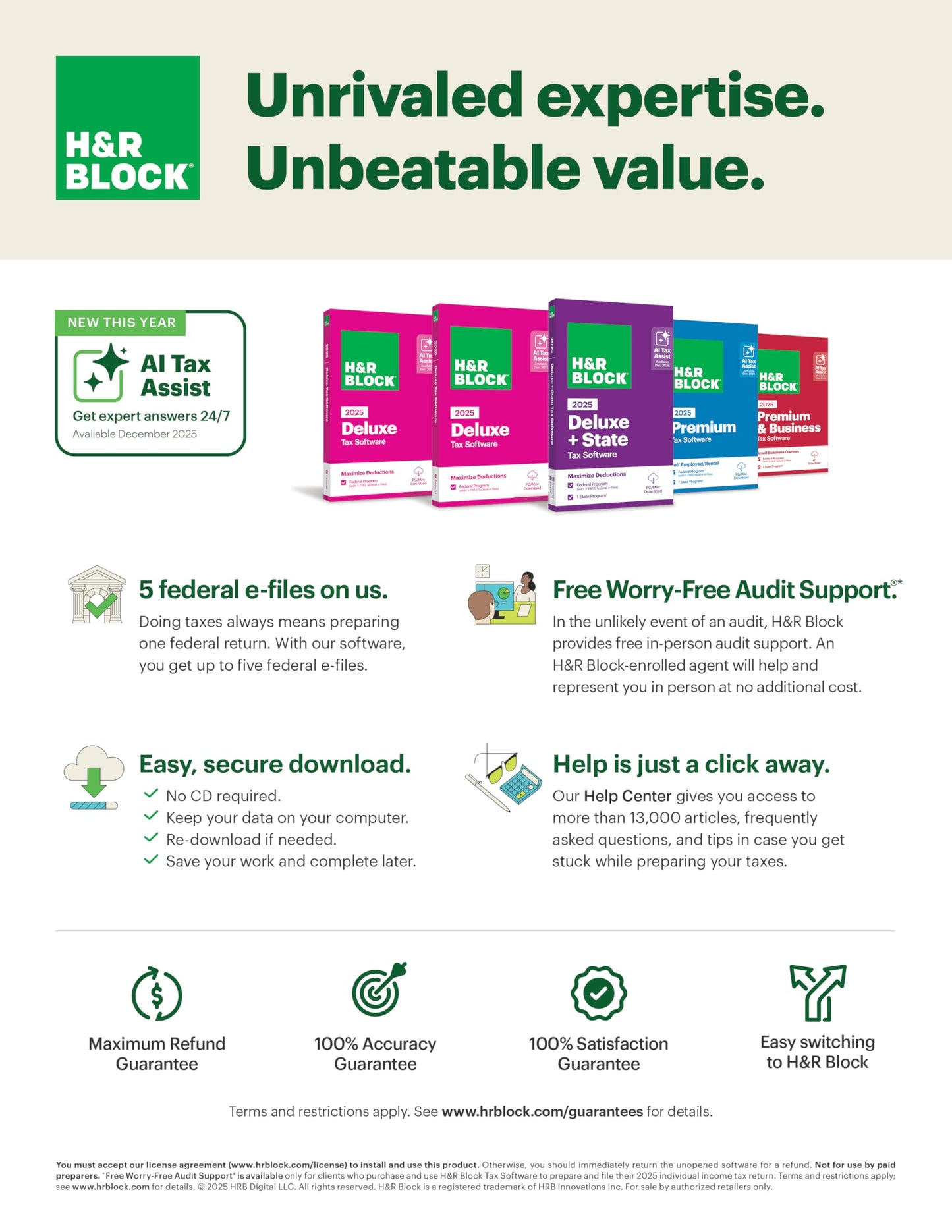 H&R Block Tax Software Deluxe + State 2025 Win/Mac [PC/Mac Online Code]