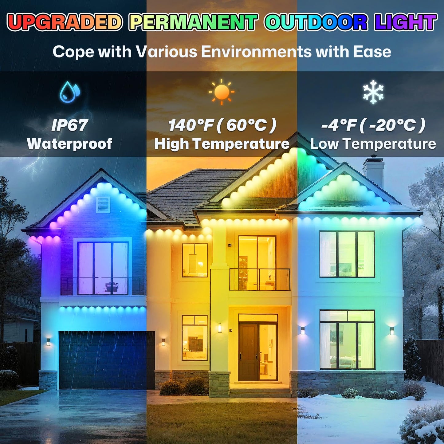Permanent Outdoor Lights, 100ft Smart Eave Lights with 72 LED Lights, IP67 Waterproof, App Control, DIY RGBIC Light for House Halloween Decorations, Compatible with Alexa and Google Assistant, White