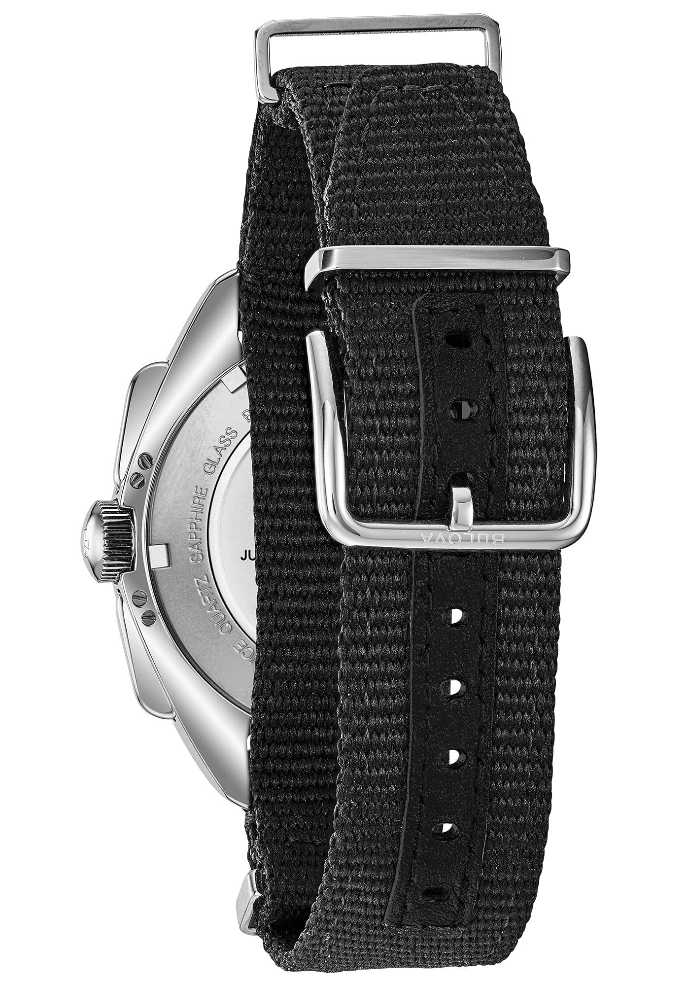 Bulova Men's Archive Series Lunar Pilot 6-Hand Chronograph High Performance Quartz Stainless Steel, Black NATO Strap and Sapphire Crystal Style: 96A225