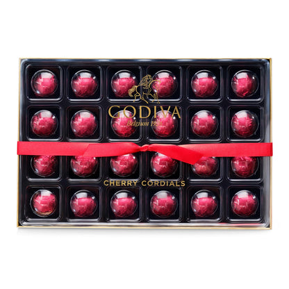 Godiva Holiday Chocolate Covered Cherries Cordial Gift Box - Christmas Candy Assortment with Festive Ribbon, Perfect for Holiday Gift Baskets, 24 Pc