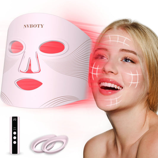 NVBOTY LED Face Mask Light Therapy, 4 Modes Portable Red Light Therapy for Face with 2000mAh Rechargeable Remote, Blue, Orange, 850NM Infrared & Red Light Mask, 400 LEDs for Anti-Aging, at Home