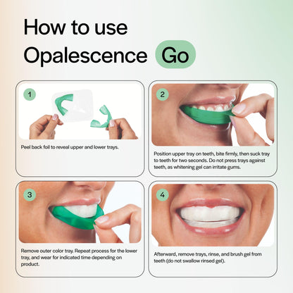 Opalescence GO 15 Whitening Bundle - (7 Treatments) Hydrogen Peroxide Prefilled Teeth Whitening Trays and Travel Sensitive Whitening Toothpaste 1 Oz - Mint Flavor- Includes a Toothbrush - 6288-1T