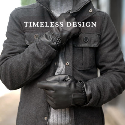 Isotoner Water Repellent Leather Gloves for Men – Water Repellent, Touchscreen, Fleece Lining, Stylish & Practical, Black, Large