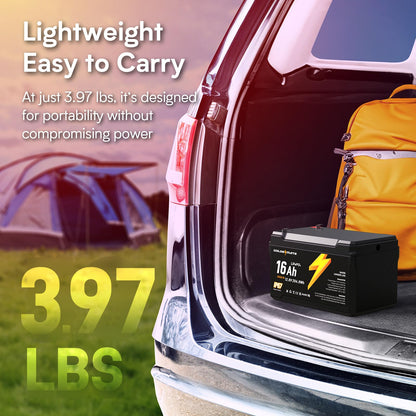 GOLDENMATE 12V 16Ah LiFePO4 Battery, IP67 Waterproof, 12V Lithium Battery w/ 5000+ Deep Cycles, Built-in BMS, Premium Lithium Iron Phosphate Cell, Ideal for Solar, Marine, Fishfinder, Off-grid camping