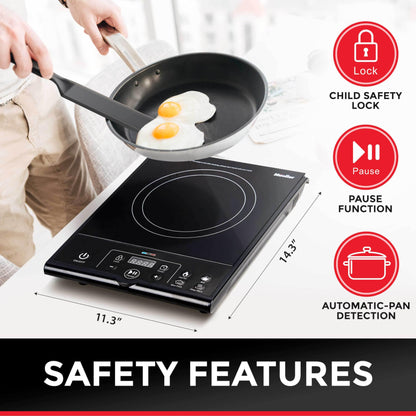 Mueller RapidTherm Portable Induction Cooktop Hot Plate Countertop Burner 1800W, 8 Temp Levels, Timer, Auto-Shut-Off, Touch Panel, LED Display, Auto Pot Detection, Child Safety Lock, 4 Preset Programs