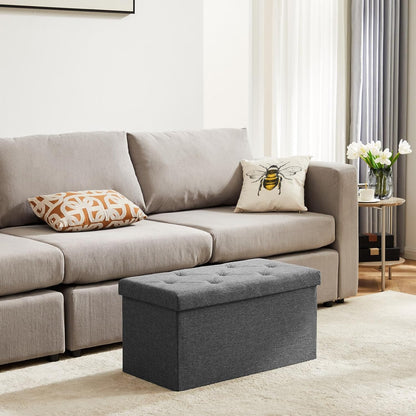 DUMOS 30in Foldable Storage Ottoman Bench, Storage Chest, End of Bed Foot Rest Stool with Padded Seat, Bedroom Bench for Living Room, Bedroom, Support 660lbs, Grey