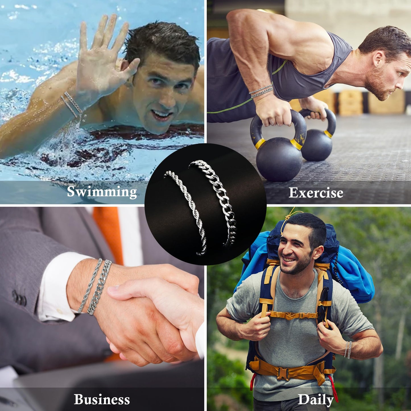 Pealicious Mens Bracelet Silver Bracelets for Men as Fathers Day Gifts for Dad Him Son Men Boys Bracelet, Stainless Steel Silver Cuban Link Bracelet for Men as Waterproof Men Jewelry