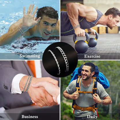 Pealicious Mens Bracelet Silver Bracelets for Men as Fathers Day Gifts for Dad Him Son Men Boys Bracelet, Stainless Steel Silver Cuban Link Bracelet for Men as Waterproof Men Jewelry