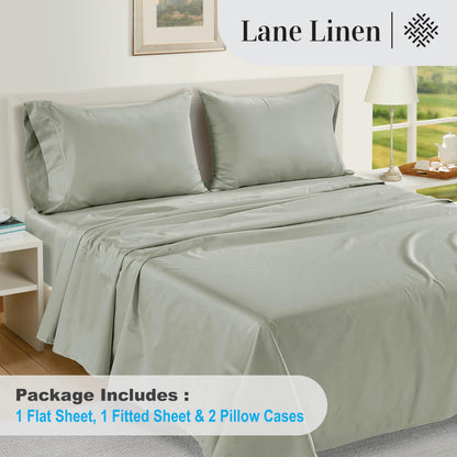 LANE LINEN 100% Egyptian Cotton Bed Sheets sábanas Queen, Soft & Comfy Luxury Hotel Like Thick Bedding Sheets & Pillowcase Set, Machine Wash Cooling 16'' Queen Deep Pocket Sheet Set Mineral