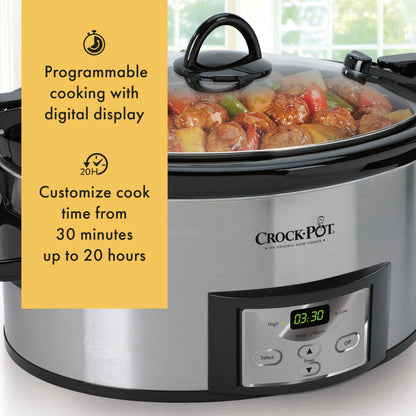 Crock-Pot 6 Quart Cook & Carry Programmable Slow Cooker with Digital Timer Stainless Steel (CPSCVC60LL-S) pack of 1