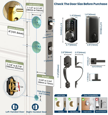 Veise Smart Front Door Lock Set, App Control, Keyless Entry Deadbolt with Lever Handle, Electronic Digital Touchscreen Keypad, Auto Lock, Easy Install, Matte Black