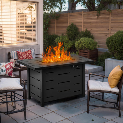 Walsunny 43 inch Outdoor Propane Fire Pit 50,000 BTU Gas Fire Pit Table with Lid, Waterproof Cover, Rectangle Gas Firepit Table for Garden/Patio, CSA Certification
