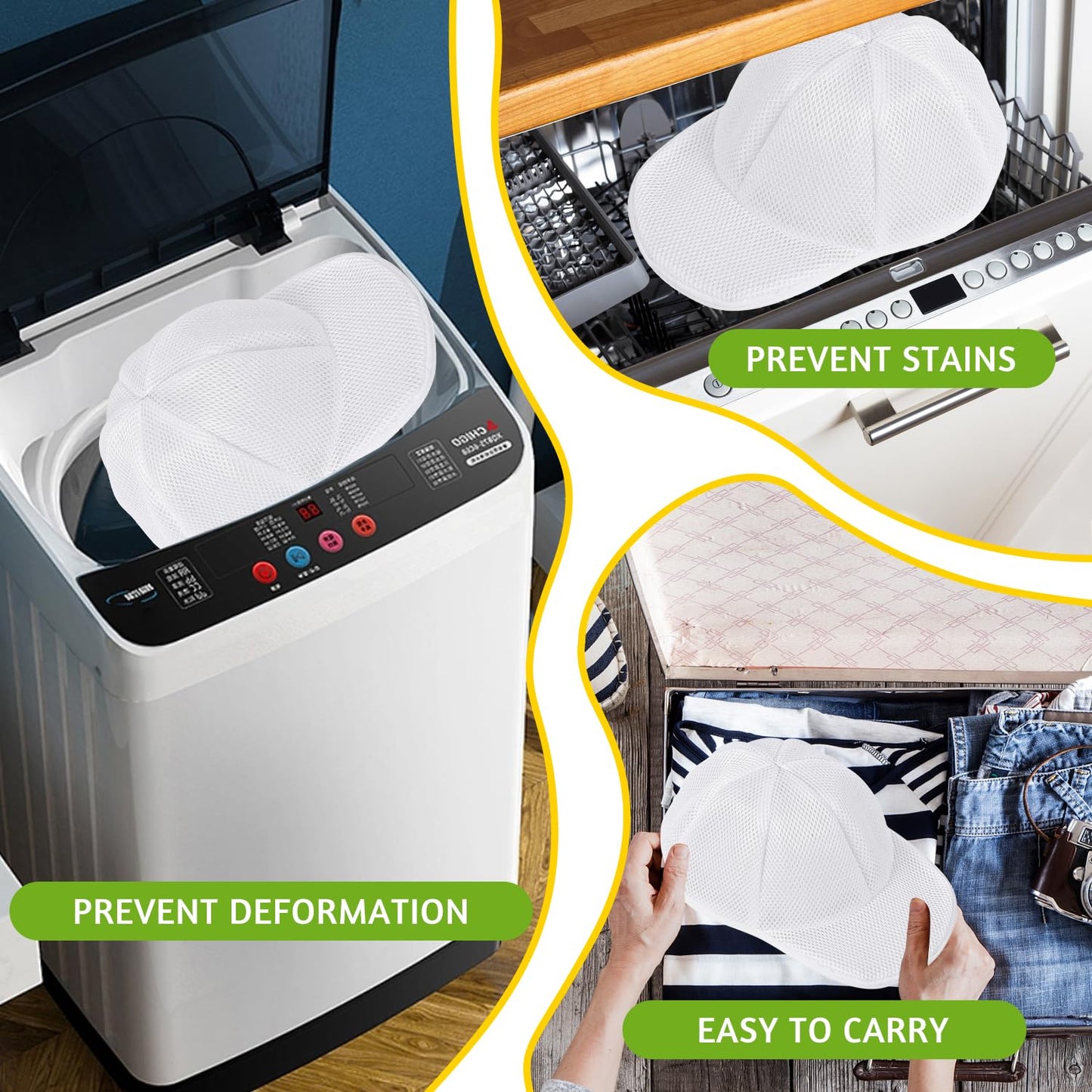 Eiito Hat Washer Cage Hats Cleaner, Hat Washer for baseball caps for Washing Machine or Dishwasher, Ball Cap Washer Frame for Flat & Curved Hats.2-Pack White