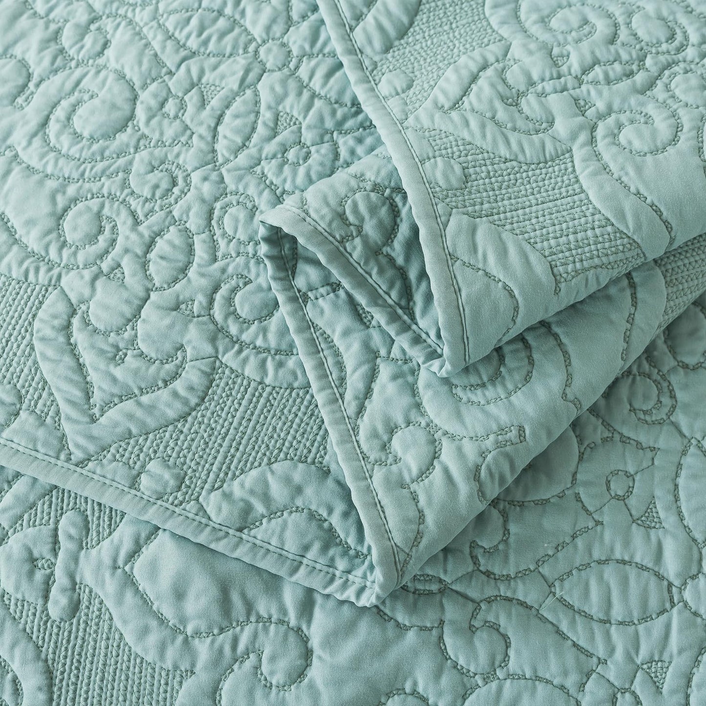 Travan 3-Piece Queen Quilt Set Quilted Bedspread Oversized Microfiber Lightweight Bedspread Coverlet Set with Shams Bedding Set for All Season, Blue, Queen Size