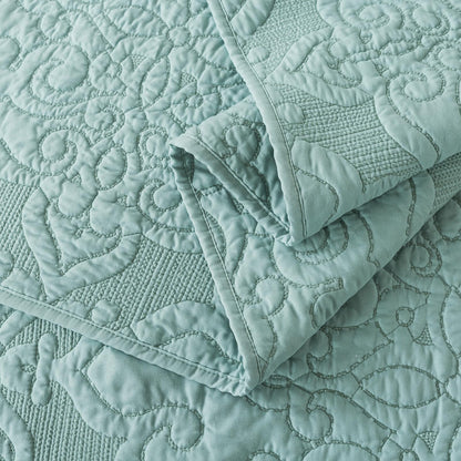 Travan 3-Piece Queen Quilt Set Quilted Bedspread Oversized Microfiber Lightweight Bedspread Coverlet Set with Shams Bedding Set for All Season, Blue, Queen Size