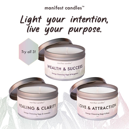 Manifest Candles Love Candle to Attract Love, 45 Hour Burn, Sage & Rose Candle, Romantic Candles, Spiritual Meditation Candles with Manifestation Crystals Bracelets for Women